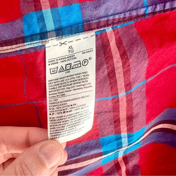 Gap Men’s Slim Fit Red and Blue Plaid Shirt XL - Picture 7 of 7